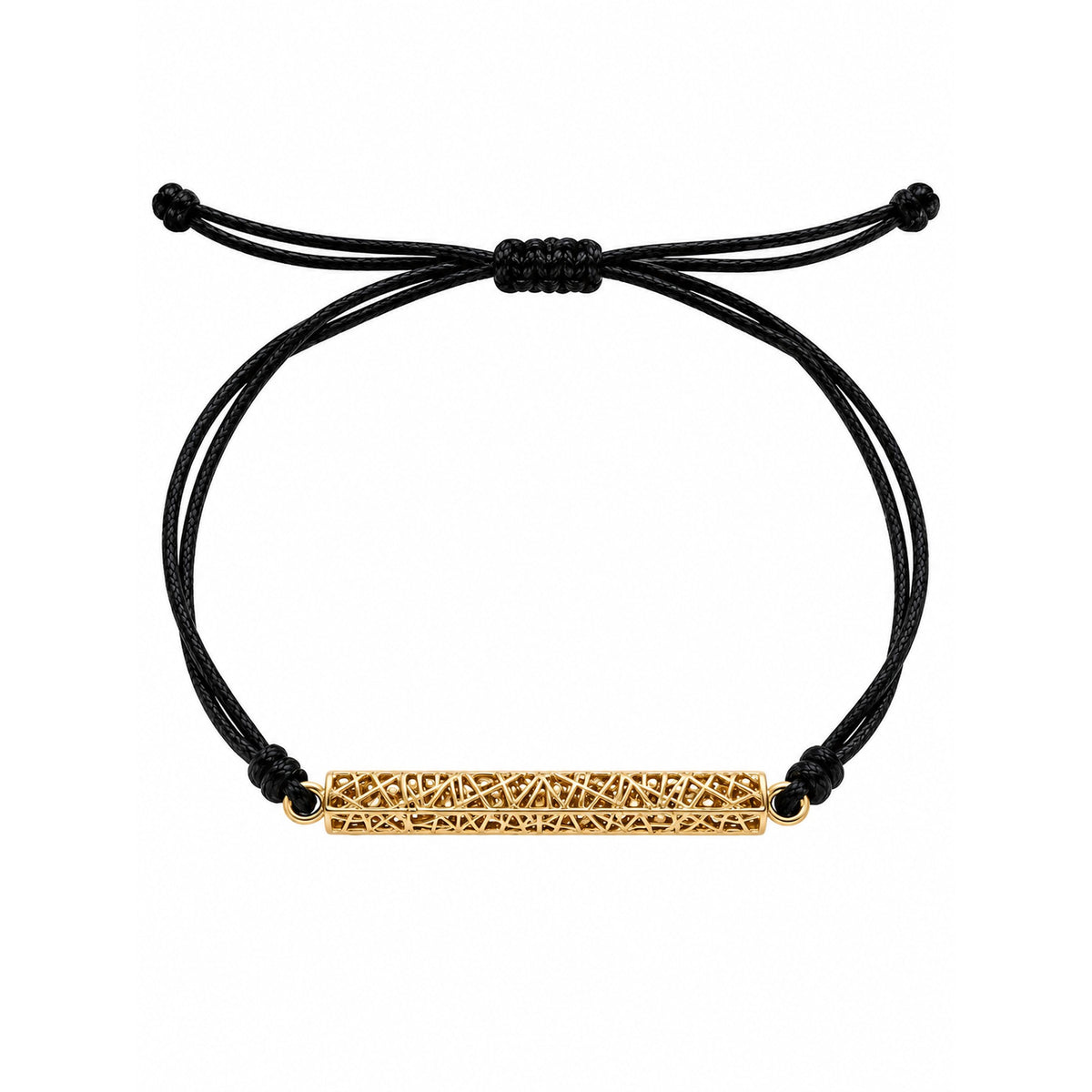 Armband mit durchbrochenem Element aus 750 Gold an schwarzem Band, Atelier Q Köln