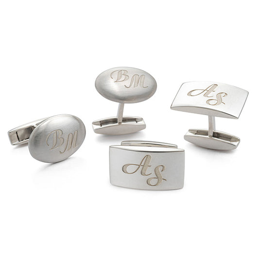 Manschettenknöpfe rechteckig und Oval aus 925 Silber – graviert, matt, handgefertigt von Atelier Q