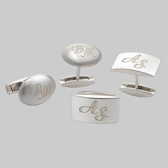 Manschettenknöpfe rechteckig und Oval aus 925 Silber – graviert, matt, handgefertigt von Atelier Q
