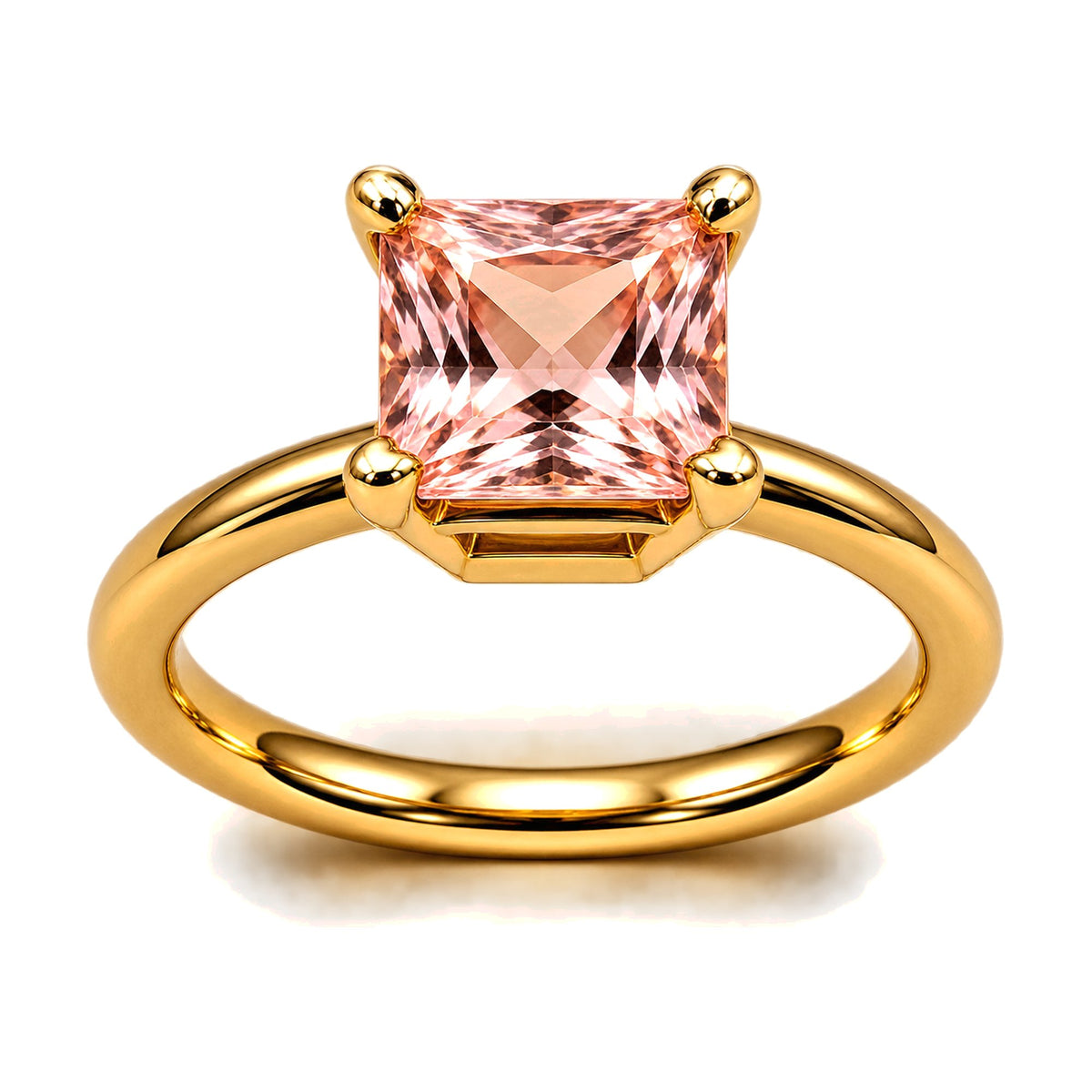 Ring aus 585 Gelbgold mit quadratisch geschliffenem Morganit in vier Krappen, Atelier Q Köln