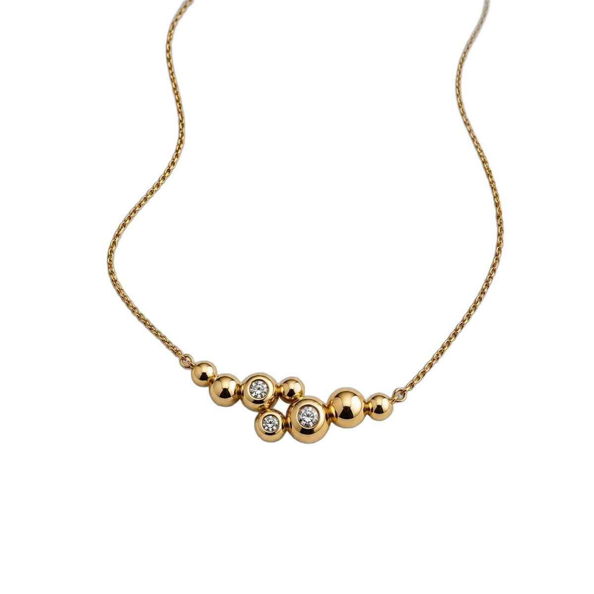 Collier Blub aus Gelbgold mit drei natürlichen Diamanten, Atelier Q Köln