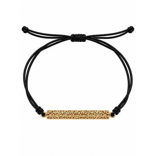 Armband mit durchbrochenem Element aus 750 Gold an schwarzem Band, Atelier Q Köln