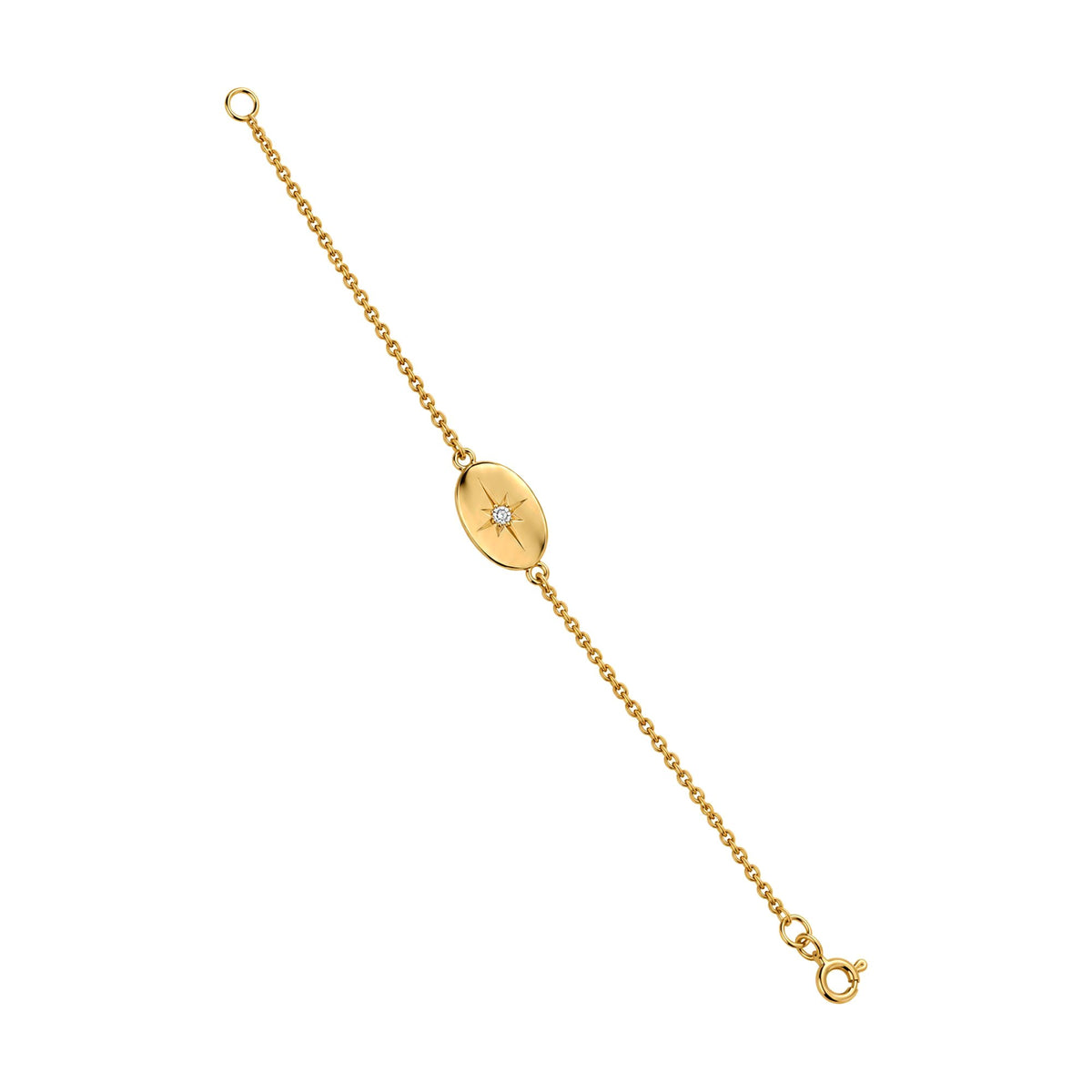 Armband aus 585 Gelbgold mit massiver ovaler Platte und Brillant, Atelier Q Köln