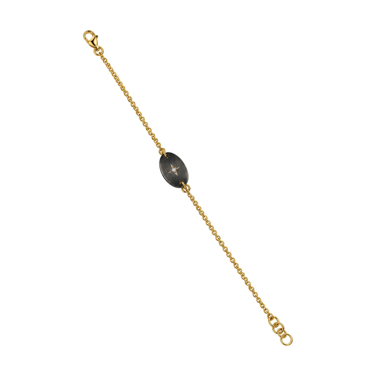 Armband aus 585 Gelbgold mit ovaler geschwärzter Silberplatte und Brillant