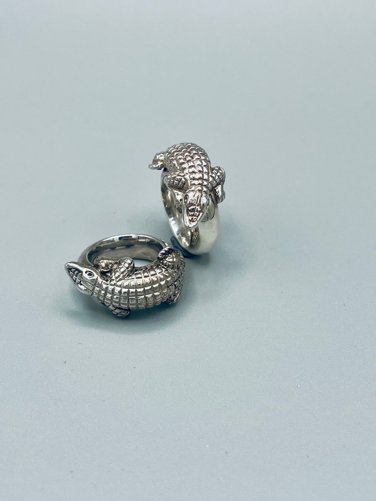 Silberner Krokodil-Ring mit plastisch ausgearbeitetem Kopf und Körper – handgefertigtes Schmuckunikat aus dem Atelier Q.