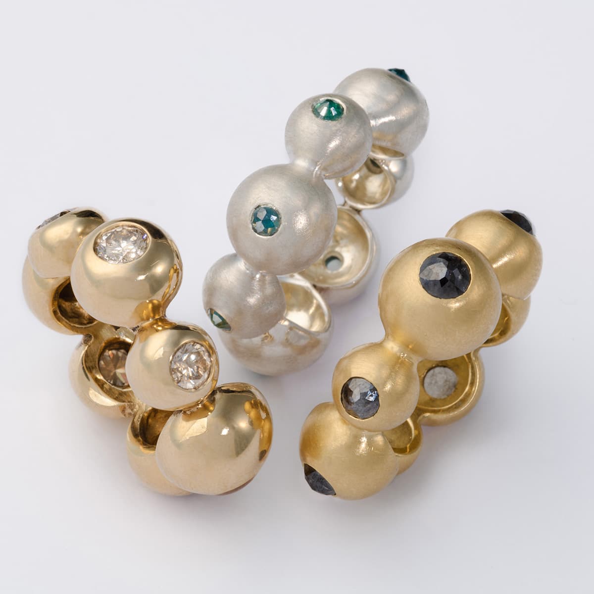 3 Ringe Babapapa aus Gold und Silber mit Brillanten – handgefertigt im Atelier Q