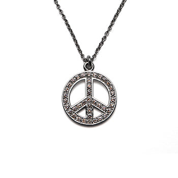 Anhänger Peace-Zeichen aus 750/000 Weißgold – vollständig ausgefasst mit Diamanten in Pavé-Fassung, aus Altgold - handgefertigt im Atelier Q