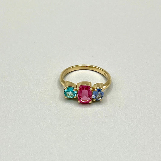 Handgefertigter Farbstein-Ring | Tutti Frutti aus 585 Gelbgold mit Saphiren und Apatit – Atelier Q Köln